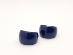 1970-80s Stud Earrings Vintage Fashion Jewelry Enamel Metal Blue Wide Half-Hoops