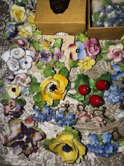 Vtg Jewelry Lot Signed English Fine Bone China Flower Art Brooch Earring Garden