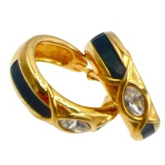 Vtg Swarovski Chunky Hoop Earrings Clear Crystal Black Green Striped Gold Tone