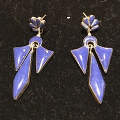VINTAGE STERLING LAPIS COLOR ENAMEL DROP DANGLE EARRINGS