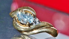 10k yellow gold pendant 0.425ct aquamarine & diamond swirl charm Handmade 1.58g