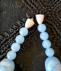 Vintage Blue Marbled Lucite Bead Necklace Graduated Statement Gold Tone Spacers