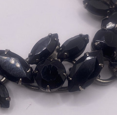 VTG D&E Juliana Black/Jet Glass Rhinestone 5 Link Bracelet 7″ MCM Timeless