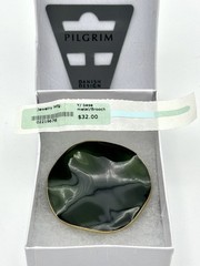 Pilgrim Brooch “Emerald Green” Enamel Pin Metal Backing Wavy From Denmark 1.5”