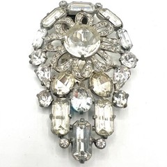 Vintage Eisenberg Original Signed Clear Rhinestone Dress Clip Art Deco Pot Metal