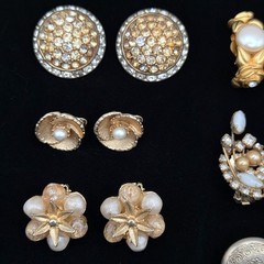 Lot of 14 Vtg Earrings Warm Gold & White Clip-On & Screwback Austria Japan Coro