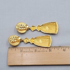 Vintage Ben-Amun Faux Pearl Clip On Earrings Gold Plated Run Way Tassel 3 1/8″