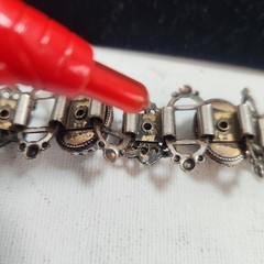 Vintage Purple Cabochon Ornate Link Bracelet Silver Tone Victorian Style 6.25 in