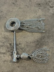 Vintage Emmons Mesh Tassel Hat Stick Pin Silver Tone and Vintage Black stone pin