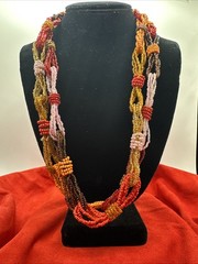 Vtg Sunset Palette Colors Hand beaded Long Necklace. See pics.