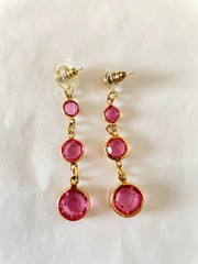 Lot of 2 Vintage Gold Tone Glass Bezel Bracelet & Earrings Pink Purple Blue
