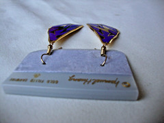 VINTAGE SAMUEL HUANG DESIGNER CLOISONNE RETRO ABSTRACT RED & BLUE DROP EARRINGS