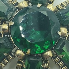 Vintage CZECH Glass Deep Green Brilliant & Tapered Baguette Rhinestone Brooch