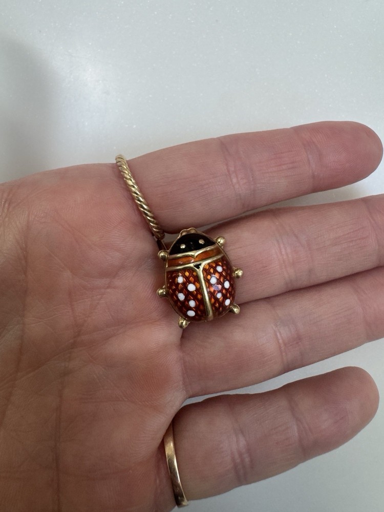 Vintage UnoAErre Italy 14K Gold Orange Enamel Ladybug Brooch Pin Signed 2cm 3g