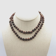 Jasper Stone Varied Brown Hues Hand Knotted Beaded Over the Head Necklace 30 In