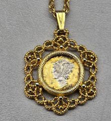 Vintage Mercury Dime Pendant Necklace 26 Inch Gold Tone Coin Jewelry