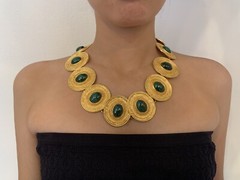 Ccori Peruvian Inca-Inspired Gold and Chrysocolla Necklace Costume Jewelry