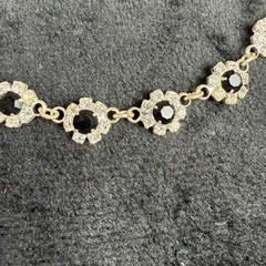 Vtg Black Clear Rhinestone Floral Silver Chocker Necklace Whimsygoth 90s Y2K