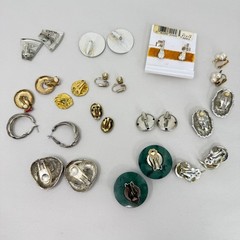 Vintage Earring Lot 14 Pairs Clip On Napier Silver Tone Red Enamel Faux Pearl