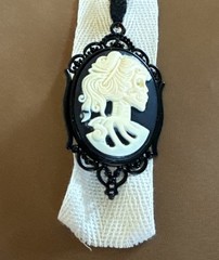 SKELETON CAMEO BROOCH PENDANT NEW GOTH JEWELRY IVORY & BLACK METAL