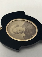 1880s Victorian 14K Gold Onyx Seed Pearl Mourning Pendant Albumen Photo Locket
