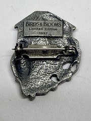 Vintage Birds & Blooms Bird House Brooch Pin in Pewter Limited Edition 1997