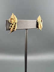 Vintage 14k GF Leaf Climber Earrings Screw Back Designer Signed Brushed Textured