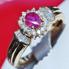 14k yellow gold ring 0.70ct natural, treated ruby diamond size 6.5 vintage 4.1gr