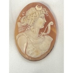 Artemis Diana the Huntress Antique Hand Carved Shell Cameo Loose Oval Cabochon