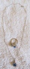 Sterling Silver & Faceted Blue Stone & Cubic Zirconia Matching Pendant & Ring