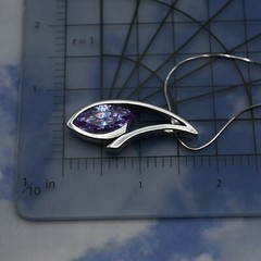 Dramatic Vintage Purple Marquise CZ Sterling Silver Pendant 17″ Necklace 12.0