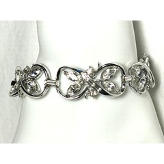 Vintage Coro Floral Infinity Link Rhinestone Bracelet Silver Tone 1950s