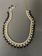 EGYPTIAN REVIVAL BLACK & WHITE BEAD RHINESTONE COLLAR Bib Statement NECKLACE