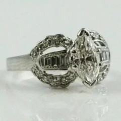 Art Deco Style Marquise Cut Lab Created Diamond 14K White Gold FN Wedding Ring