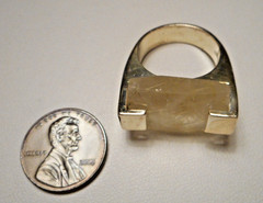 Vintage Modernist Sterling 925 & Faceted Rutilated Quartz Ring 15.1g Size 8