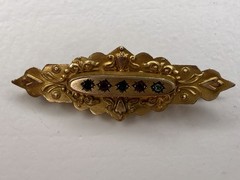 Antique Etruscan English 9k Yellow Gold & Rose Cut Diamond Mourning Brooch/Pin