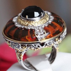 925 multi tone sterling silver ring 3.00ct plastic simulated amber sz 5.5 15.2g