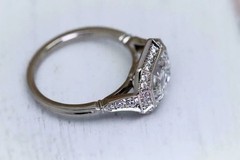 Art Deco Emerald Cut Lab Created Diamond Engagement 14K White Gold Finish Ring