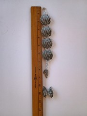 Vtg Leaf Bracelet & Earrings Set W. Germany Silver Tone Lightweight Paved Look