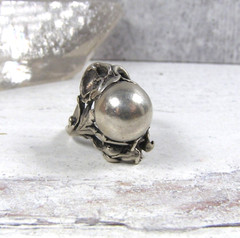 Sterling Silver Vintage Domed Ball Flower Floral Ring Art Nouveau 5.25