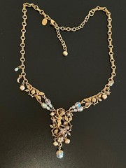 Vintage Kirks Folly Cherub Stars Crescent Moon Angel AB Crystals Necklace 16-20″