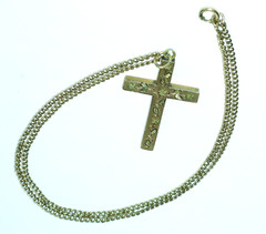 Mid Victorian English Cut & Applied 10K Rose & Green Gold Top Cross~HFB Co Chain