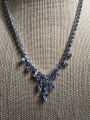 Vintage Blue Rhinstone 1950’s Necklace 15.5 in