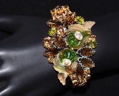 Incredible EDLEE Green & Amber CORNUCOPIA Molded ART GLASS Necklace Bracelet ER