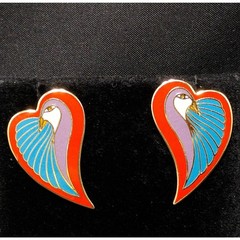 Laurel Burch “Dove Heart” Post Earrings, Gold Plated, 1980s Vintage Jewelry