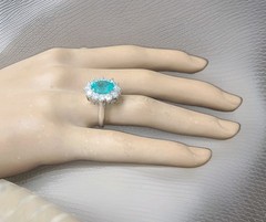 Vintage 18K White Gold Engagement Ring 4.02ct. Neon Blue Tourmaline Oval Shape