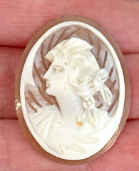 Loose Antique Carved Shell Cameo Portrait Lady Styled Hair Detailed Background