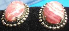 vintage vivid old Rhodochrosite sterling silver screw back earrings maker JJJ co