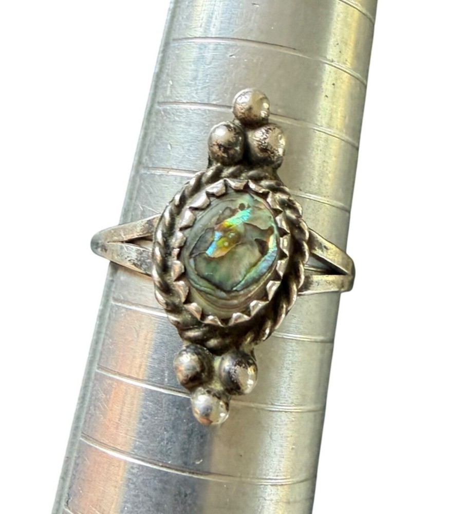 Vintage Sterling Silver Ring Abalone Shell Oval Stone Size 8
