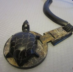 vintage Carved Horn Turtle Pendant Necklace Boho Tribal Wood Leather Brass 20″